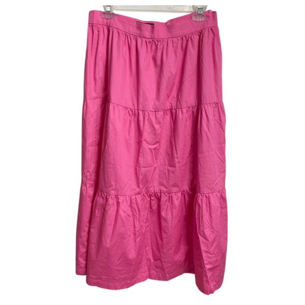Pink Solid Tiered Cotton maxi Flare Skirt Side Zip OPT One Pretty Time Womens L